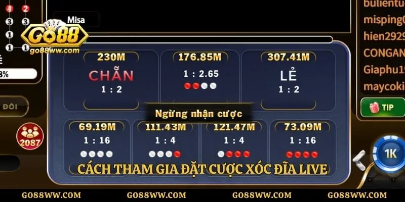 Cách tham gia đặt cược xóc đĩa live