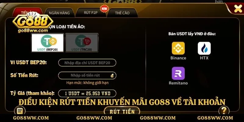 Khuyến Mãi Go88 - Tổng Hợp Các Sự Kiện Tri Ân Hội Viên Lớn Điều kiện rút tiền khuyến mãi Go88 về tài khoản