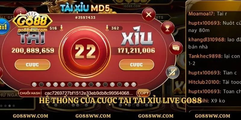 Hệ thống cửa cược tại tài xỉu live GO88