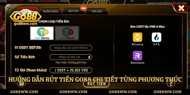 Hướng dẫn rút tiền GO88 chi tiết từng phương thức