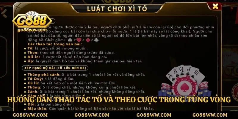 Hướng dẫn thao tác tố và theo cược trong từng vòng 
