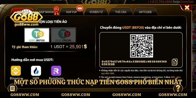 Nạp Tiền Go88 Siêu Tốc An Toàn Và Nhận Thưởng Cực Lớn Một số phương thức nạp tiền Go88 phổ biến nhất