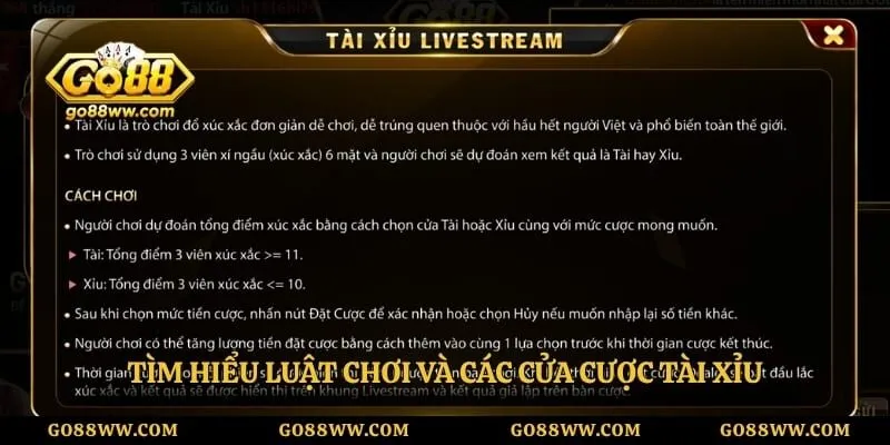 Tìm hiểu luật chơi và các cửa cược tài xỉu