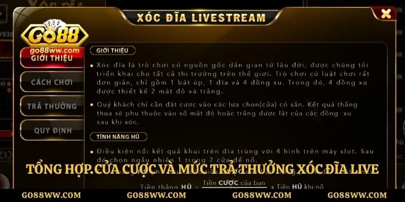 Tổng hợp cửa cược và mức trả thưởng xóc đĩa live 